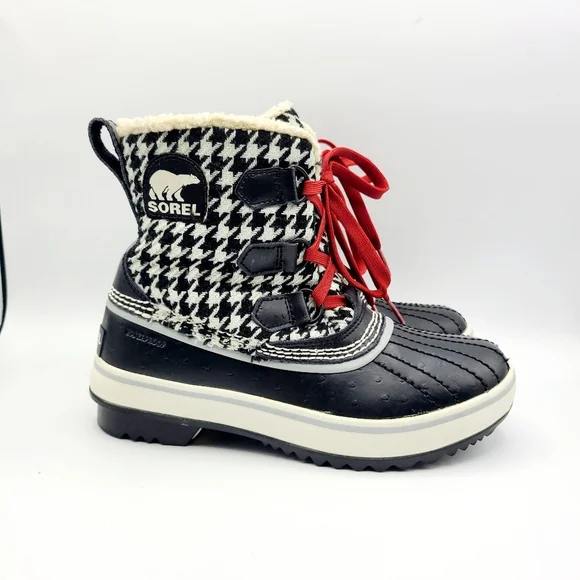 SOREL Tivoli Tweed Houndstooth Boots Size 5 Lace Up Waterproof Rain Snow - Picture 3 of 15